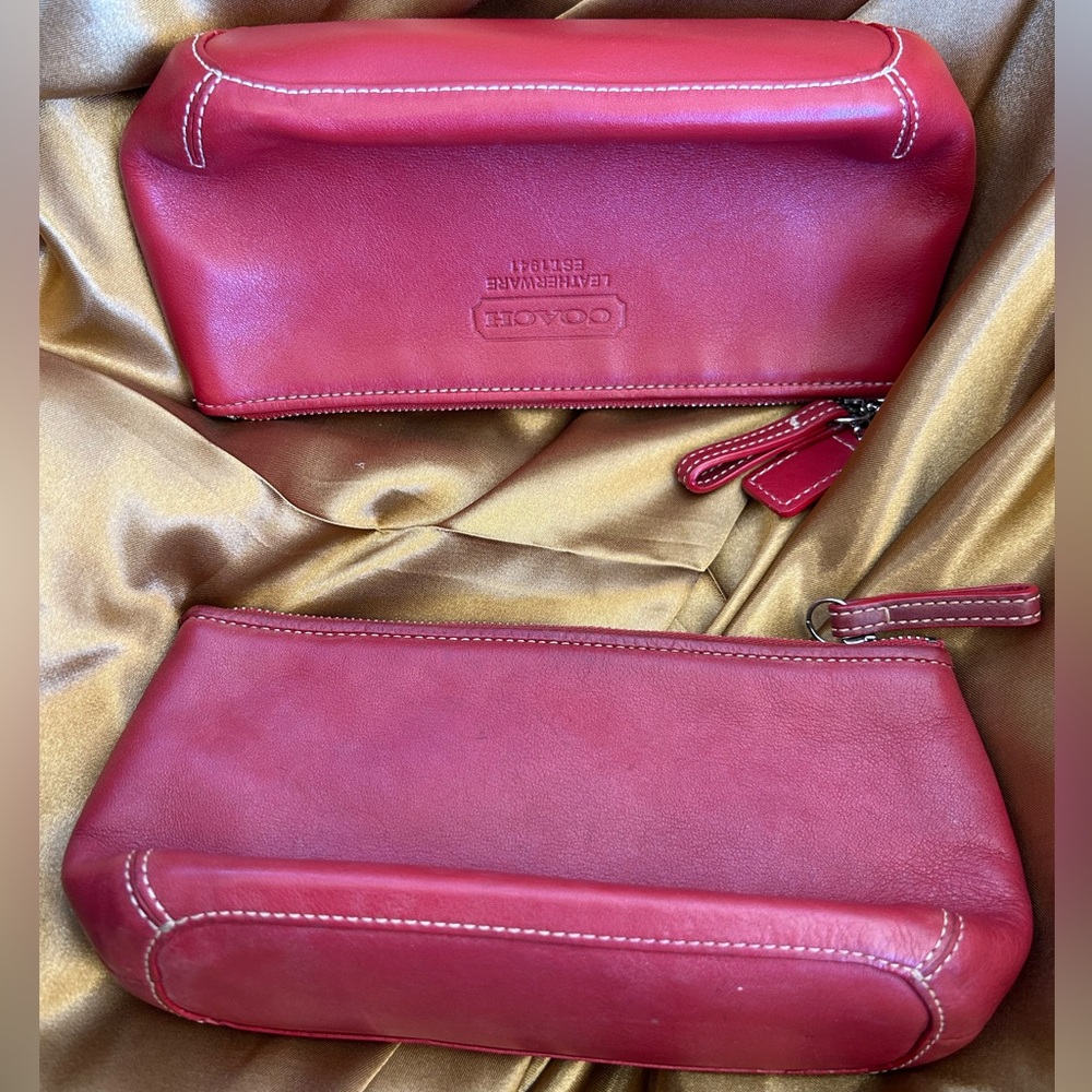 Coach Cherry Red Leather Vintage Cosmetic Pouches 🍒 - Picture 3 of 6